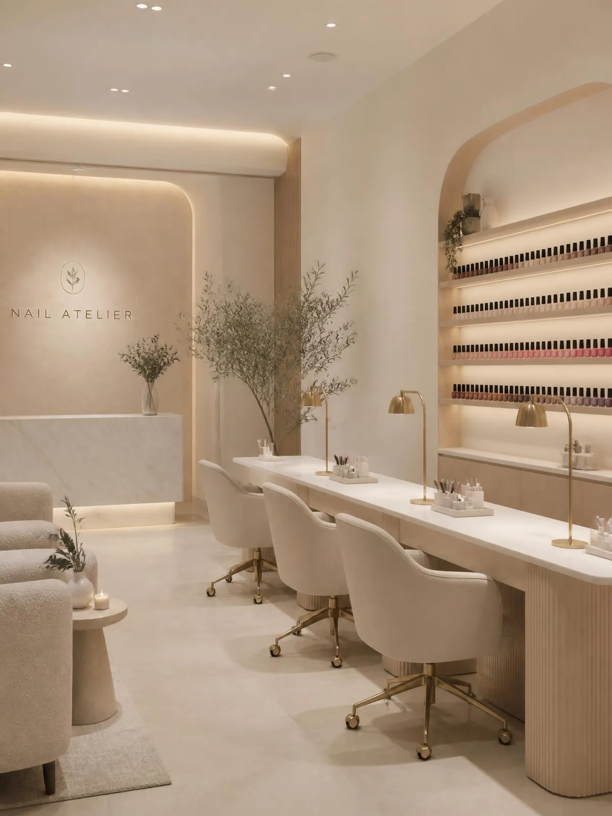 Unutrašnjost salona Venus Nail Lounge — toplo osvijetljen prostor s prirodnim tonovima