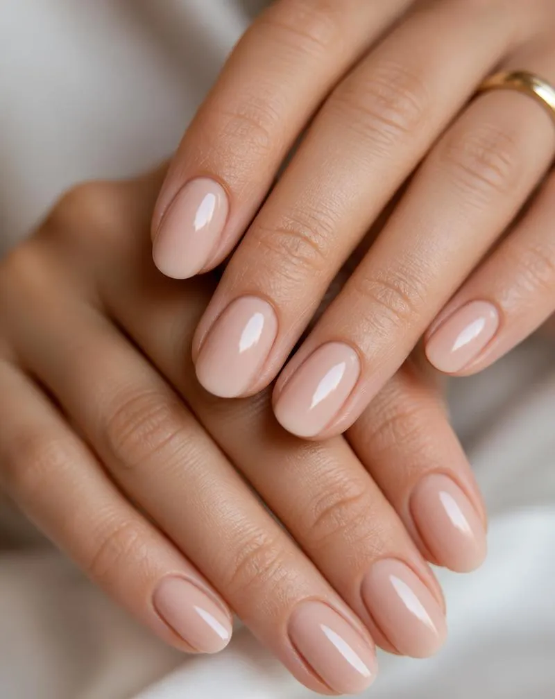 Detalj minimalističke manikure u nude tonu